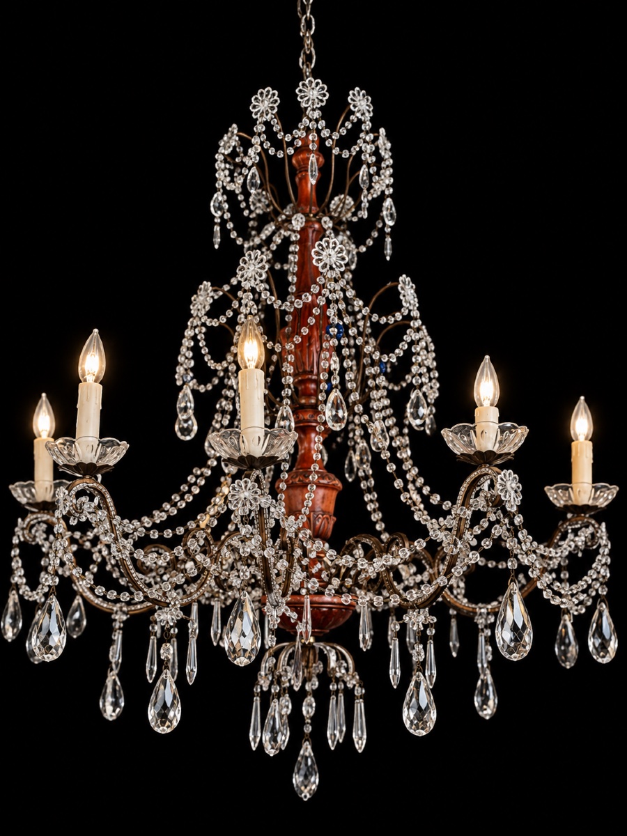 Paire de lustres génois en métal doré et cristal taillé — Italie, XIXe siècle-photo-4