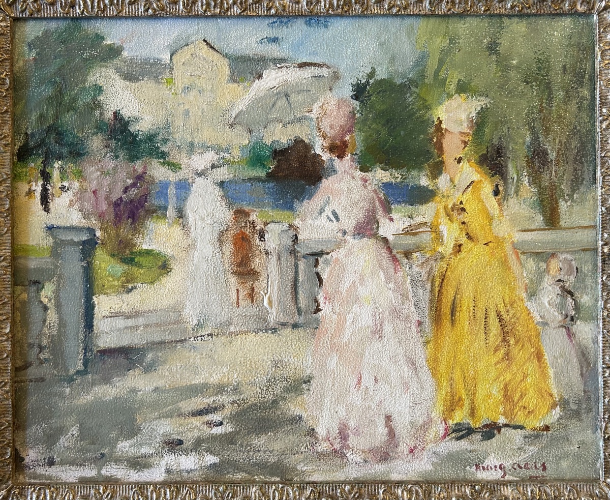 Promenade au parc, huile sur toile — Marguerite Aers, début XXe siècle-photo-2