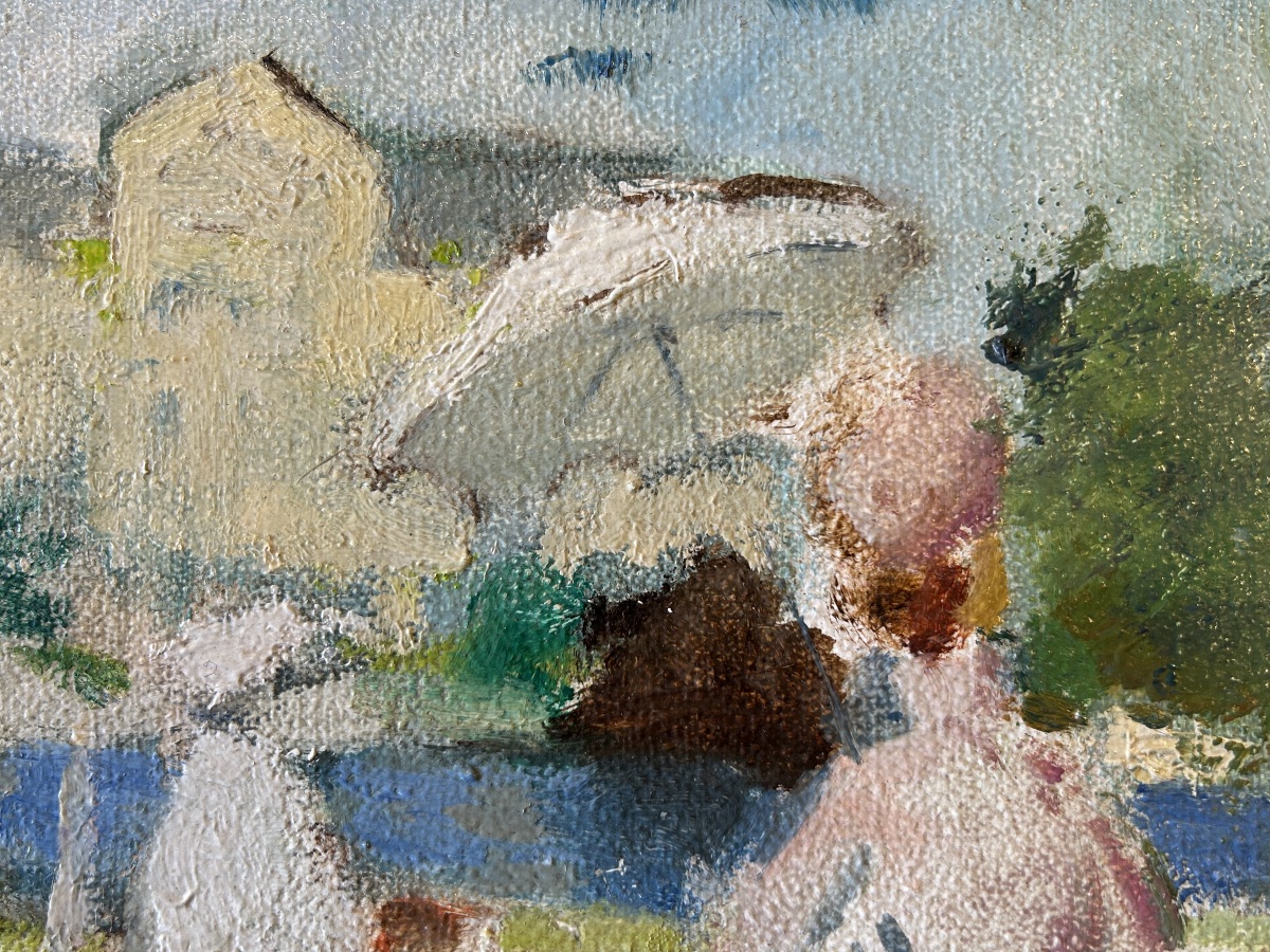 Promenade au parc, huile sur toile — Marguerite Aers, début XXe siècle-photo-3