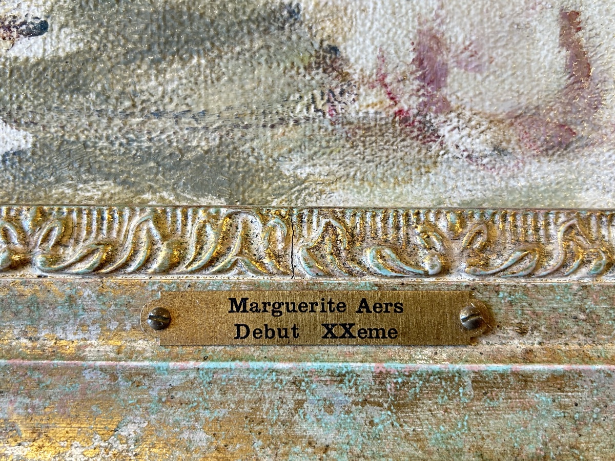 Promenade au parc, huile sur toile — Marguerite Aers, début XXe siècle-photo-2