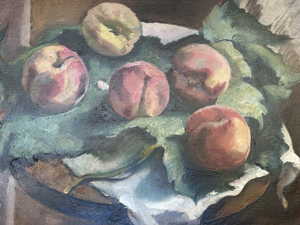 Nature morte aux pêches, huile sur toile — Jean Picart le Doux, XXe siècle-photo-1