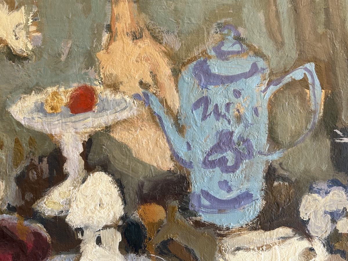 Louis Arride, Still Life With A Blue Vase, Oil On Canvas-photo-2