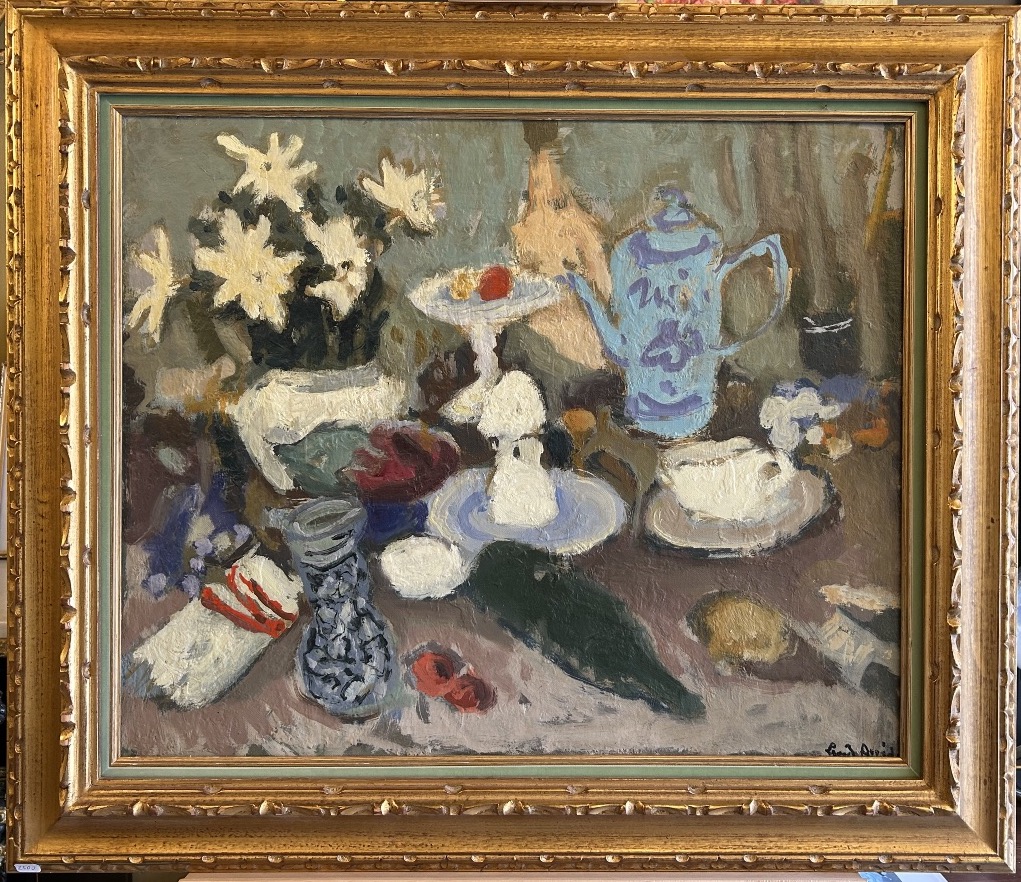Louis Arride, Still Life With A Blue Vase, Oil On Canvas