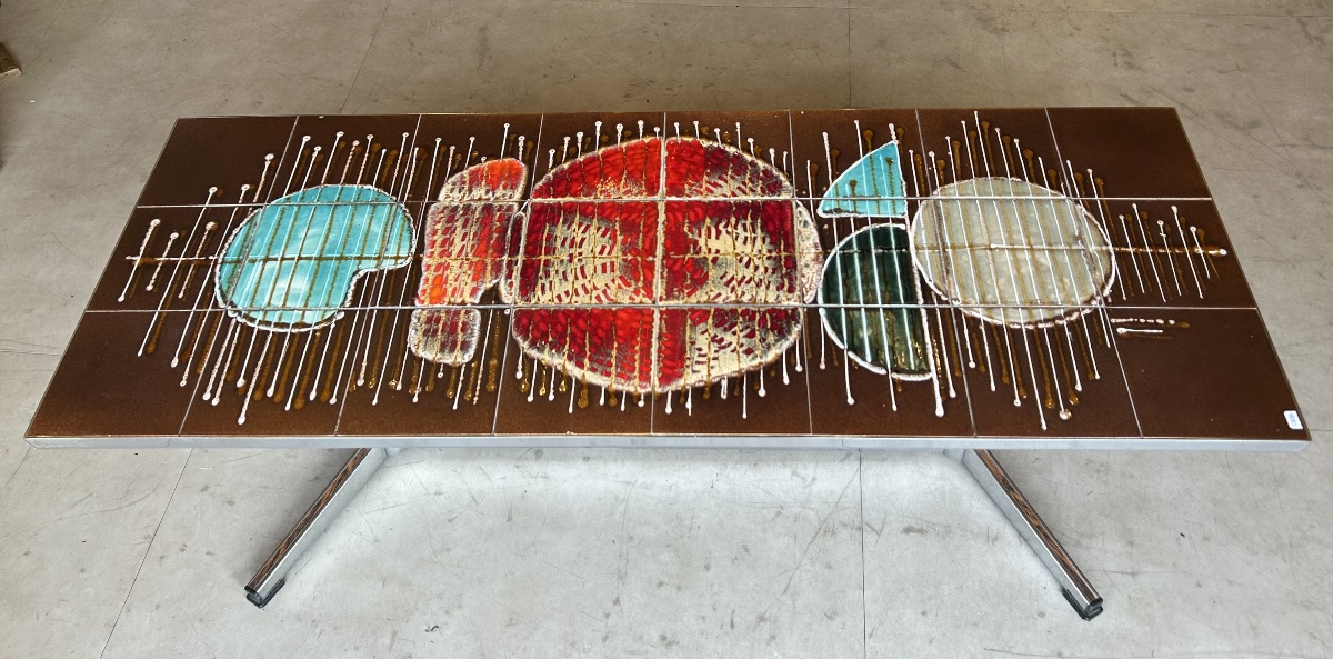 Table basse à plateau en carreaux de céramique, attribuée à Juliette Belarti-photo-4