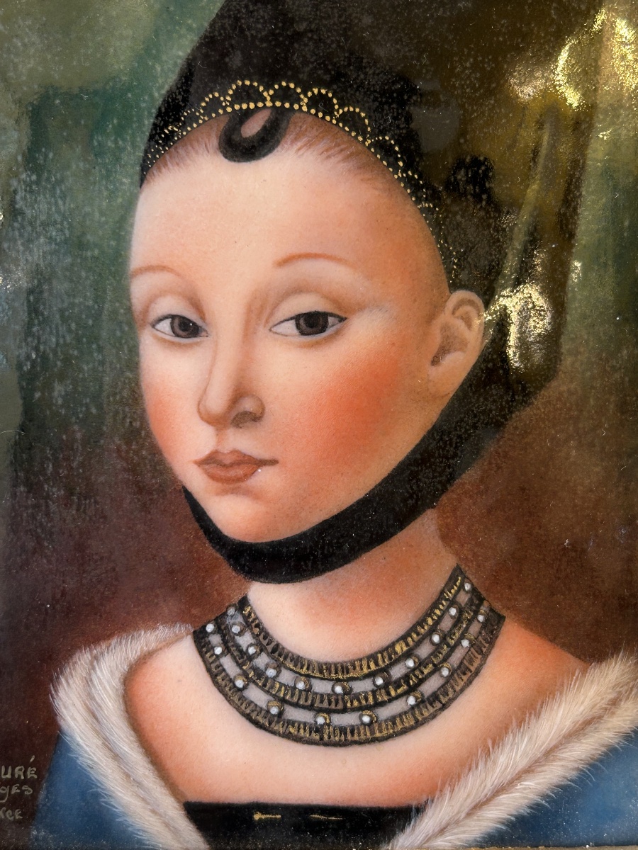 Limoges Enamel Signed Fauré, After Petrus Christus, 20th Century -photo-3