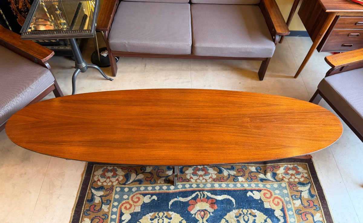 Surfboard Coffee Table, Teak And Metal, 1960s Design-photo-3