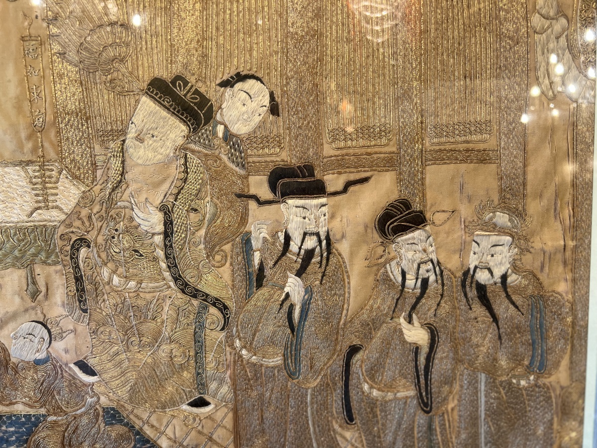 Silk Panel Embroidered With Gold Thread, Chinoiserie, China, Late 19th–early 20th Century-photo-1