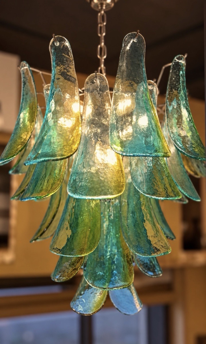 Lustre "Mazzega" à feuilles de verre de Murano, style Mazzega