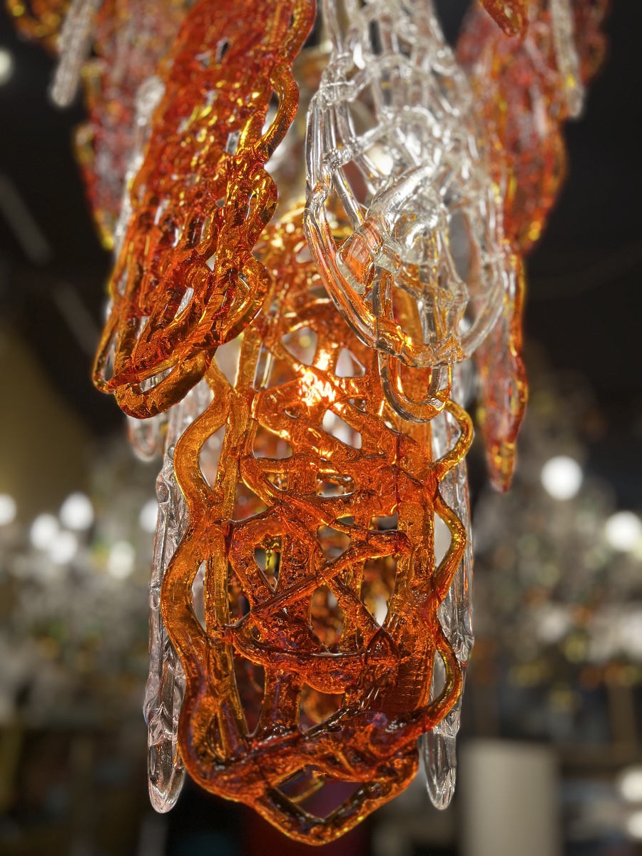 Lustre "sucre filé" en verre de Murano, orange et cristal,ХХе-photo-2