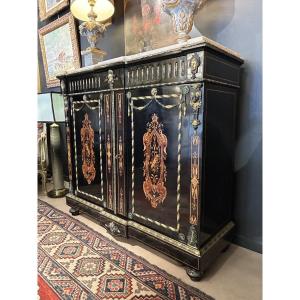 Blackened Wood Entre-deux Cabinet, Marquetry - Napoleon III Style, 19th Century