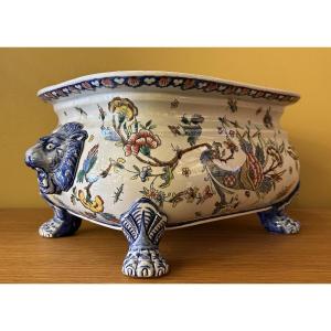 Cache-pot en faïence polychrome — Gien, XIXe–XXe siècle