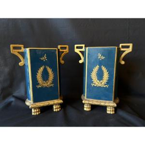Paire de vases, décor Empire, manufacture Jaget & Pinon — XXe siècle