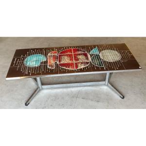 Coffee Table With A Ceramic Tile Top, Attributed To Juliette Belarti