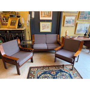 Salon en bois courbé à dossier ajouré, canapé et deux fauteuils, design des années 1960-1970