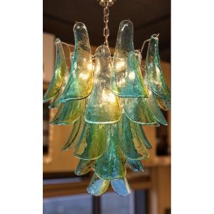 "mazzega" Chandelier With Murano Glass Leaves, Mazzega Style