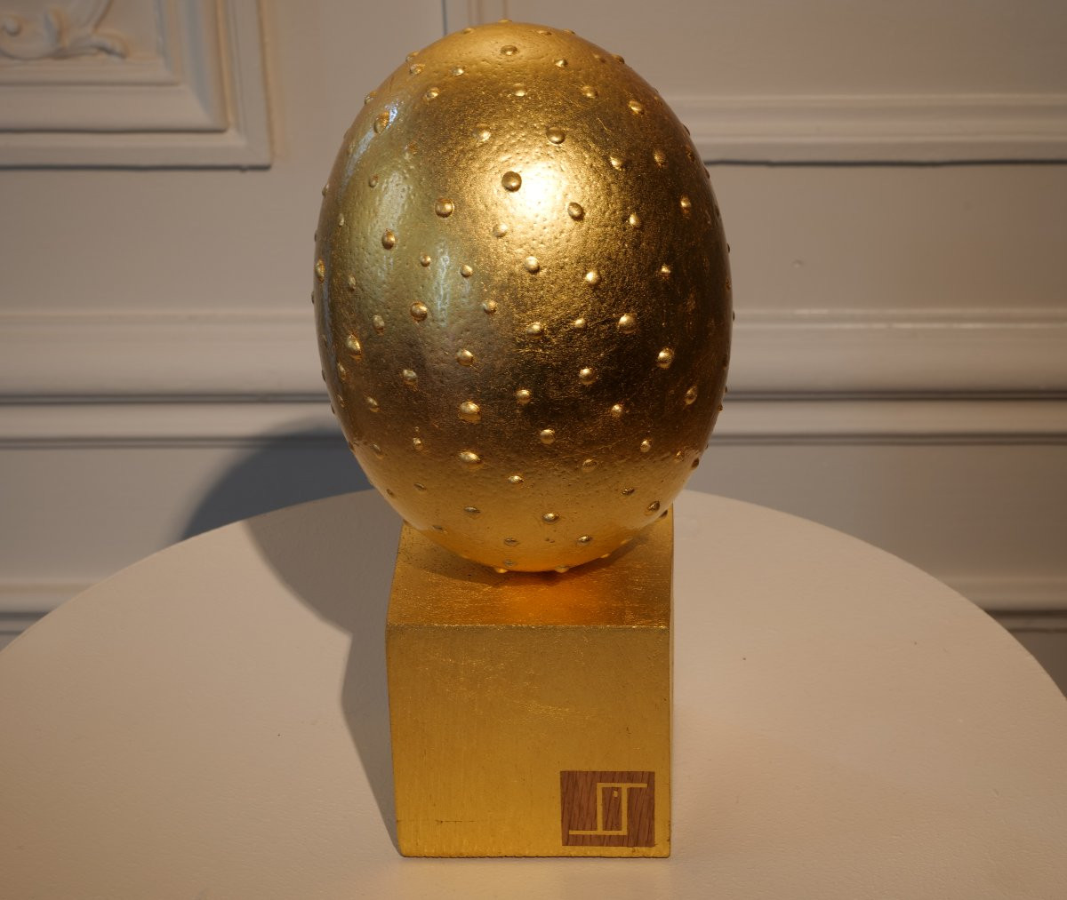 Œuf d'autruche doré à la feuille d'or-photo-2