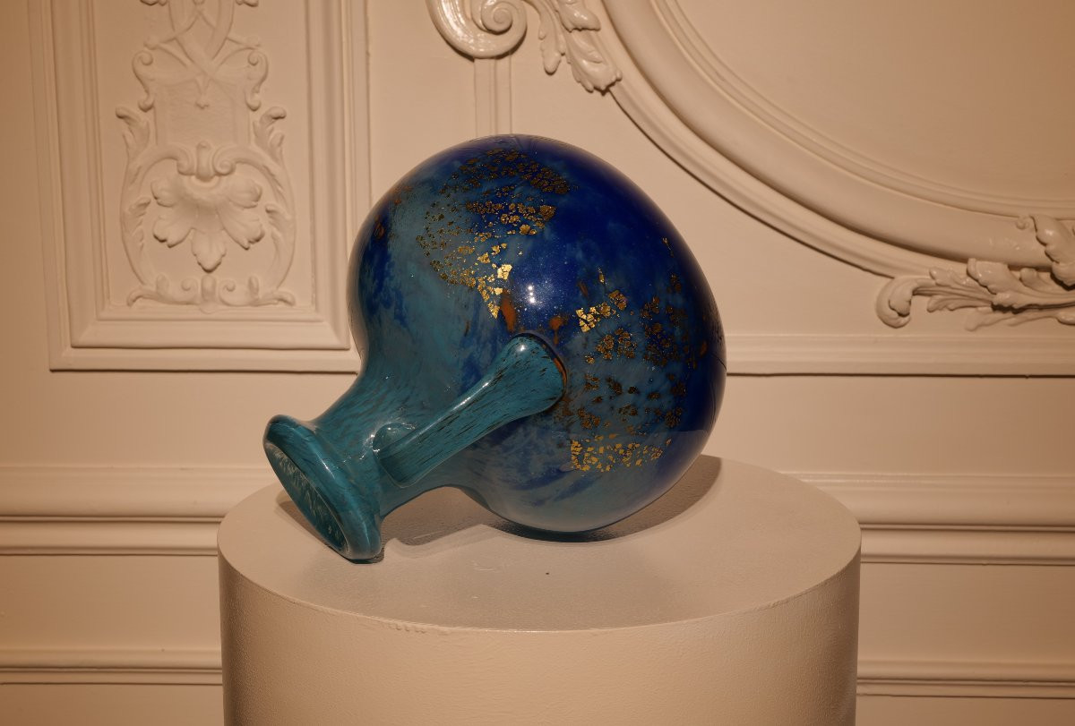 Vase pate de verre bleu de Les frères Daum-photo-2