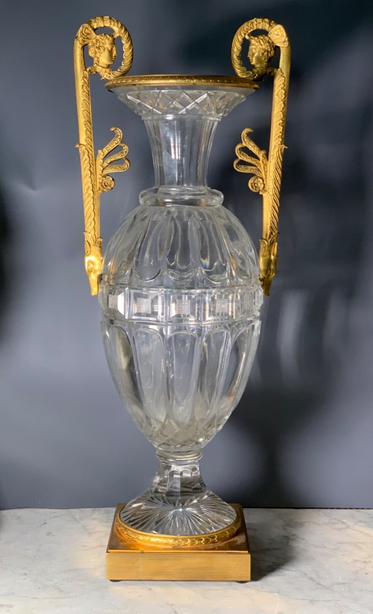 Vase Fuseau, Cristal Directoire, Monture Bronze « Aux Loups » Attr.  Thomire -photo-2