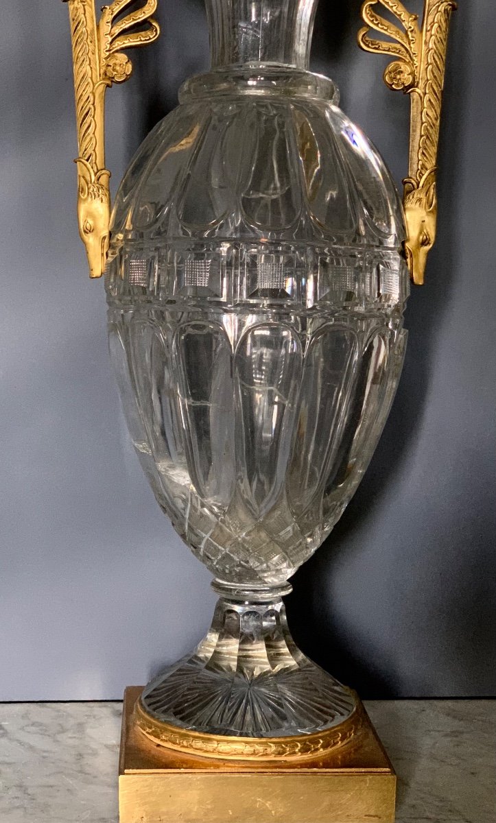 Vase Fuseau, Cristal Directoire, Monture Bronze « Aux Loups » Attr.  Thomire -photo-4