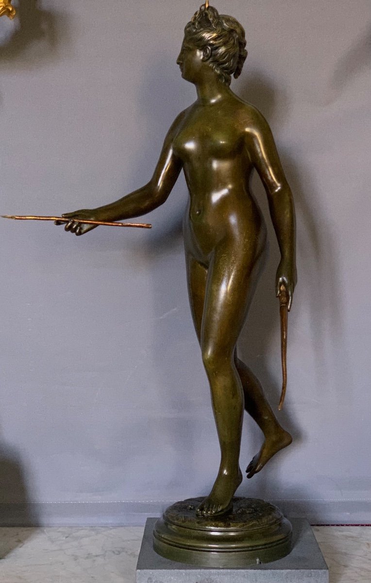 Diane, After. J.a.  Houdon, 19th  Century Bronze Sculpture, Nice  Patina-photo-2