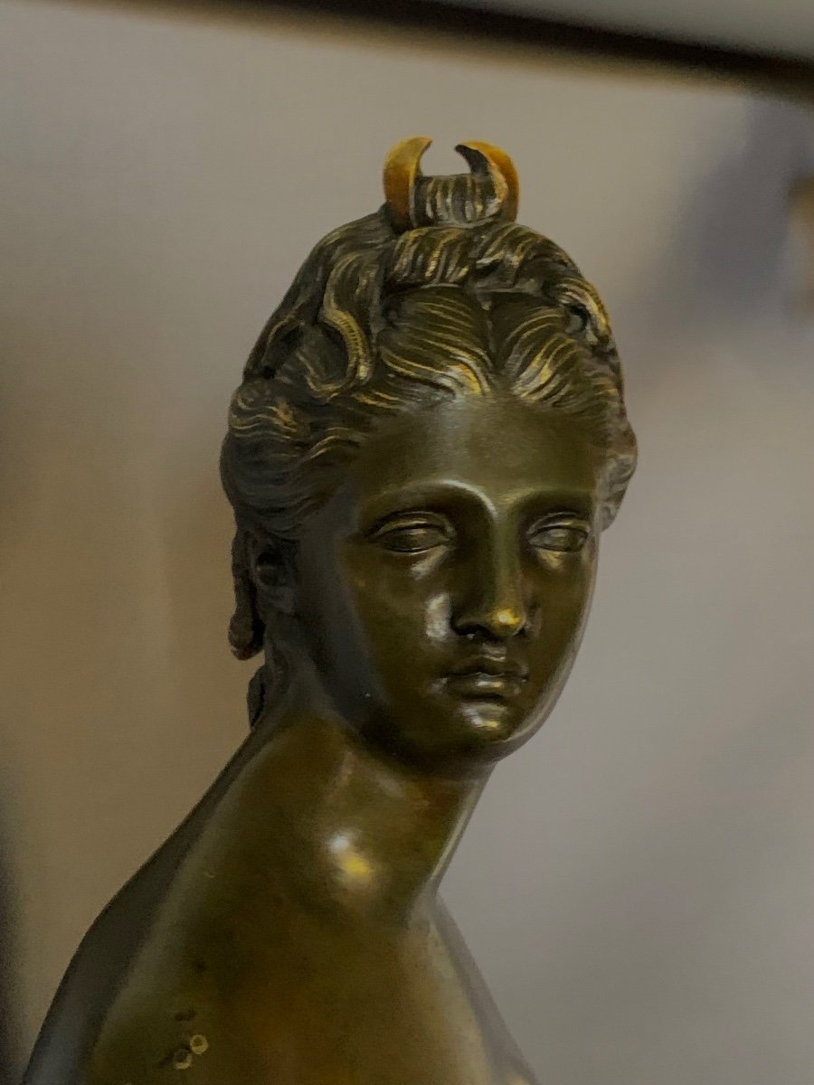 Diane, d’après J. A. Houdon , sculpture Bronze XIXeme , Belle Patine -photo-4