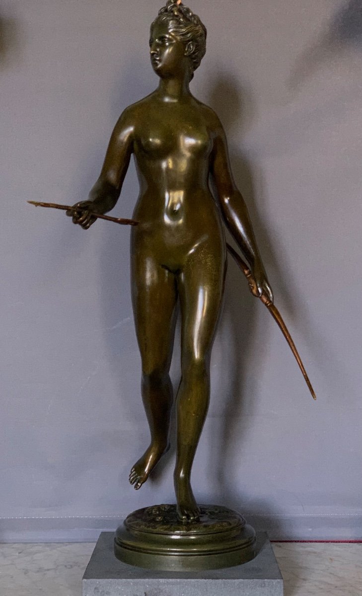 Diane, d’après J. A. Houdon , sculpture Bronze XIXeme , Belle Patine 