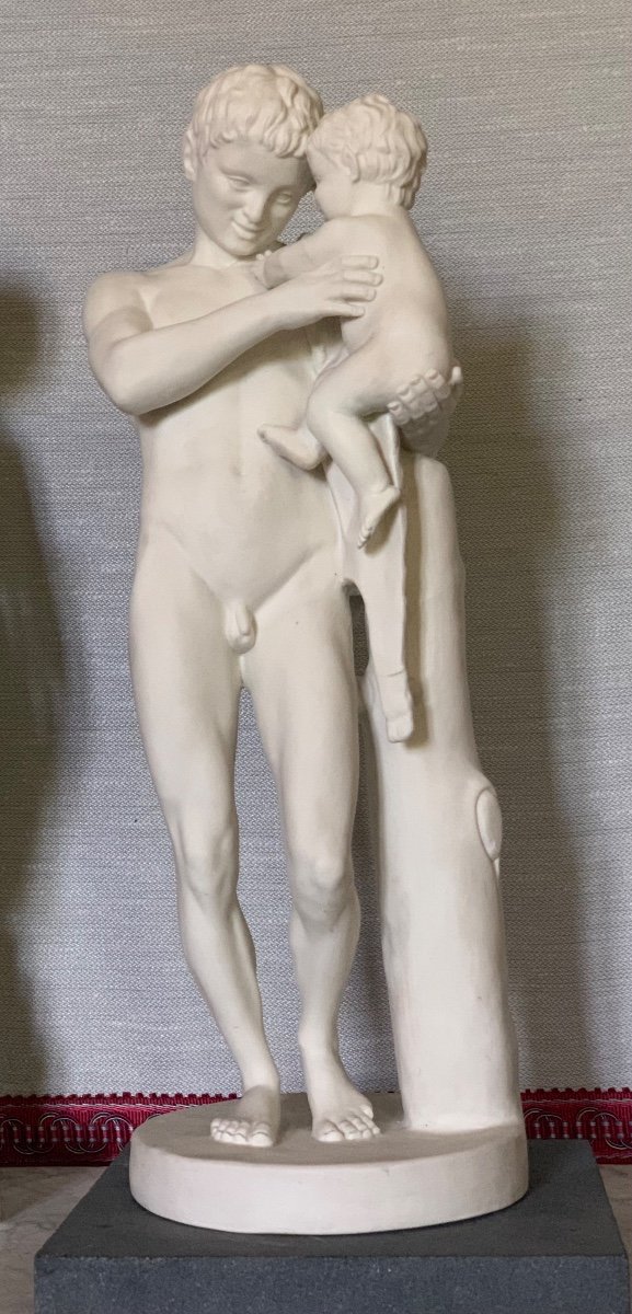 Silen And Bacchus", Large Bisque Figure , Gustavsberg, 19th Cent.