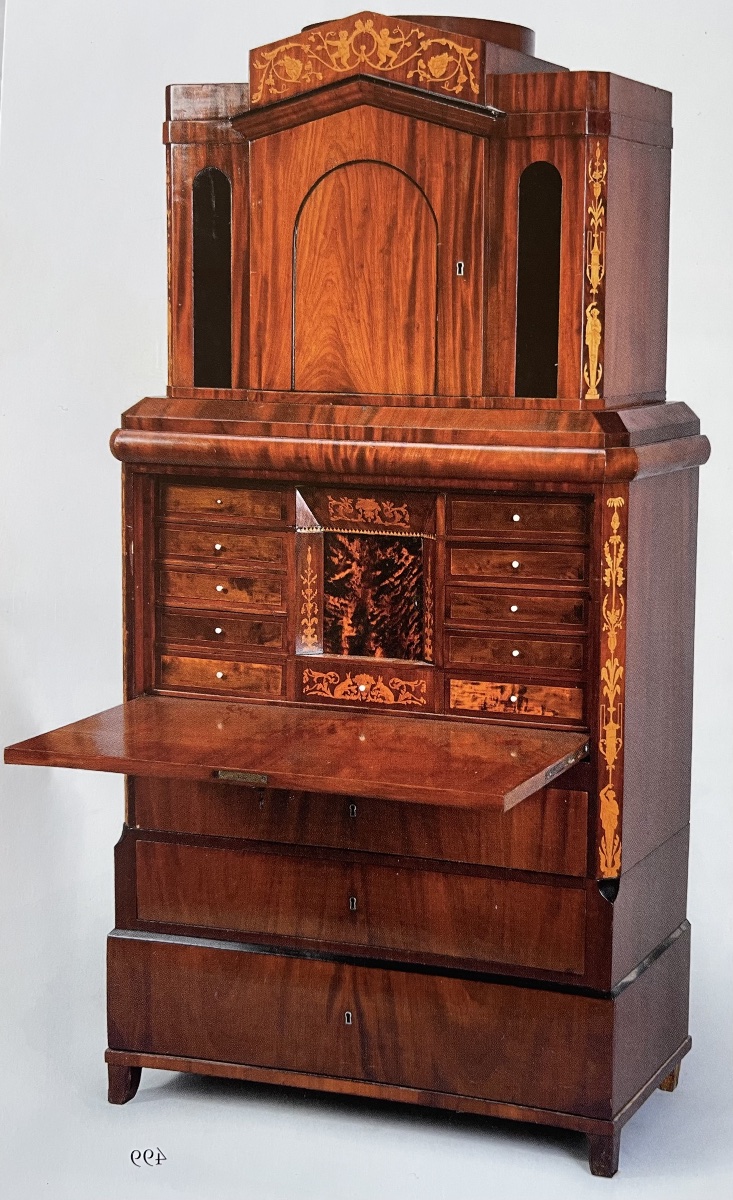 Architectural Secretair, Mahogany And Birch, Balticum, Early 19th Cent. 
