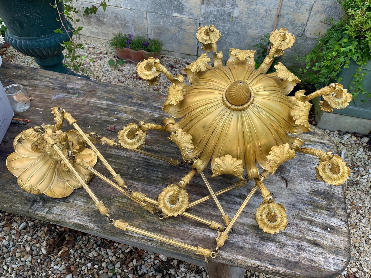 Romantic Chandelier , Gilt Bronze, Sweden 1840-photo-3