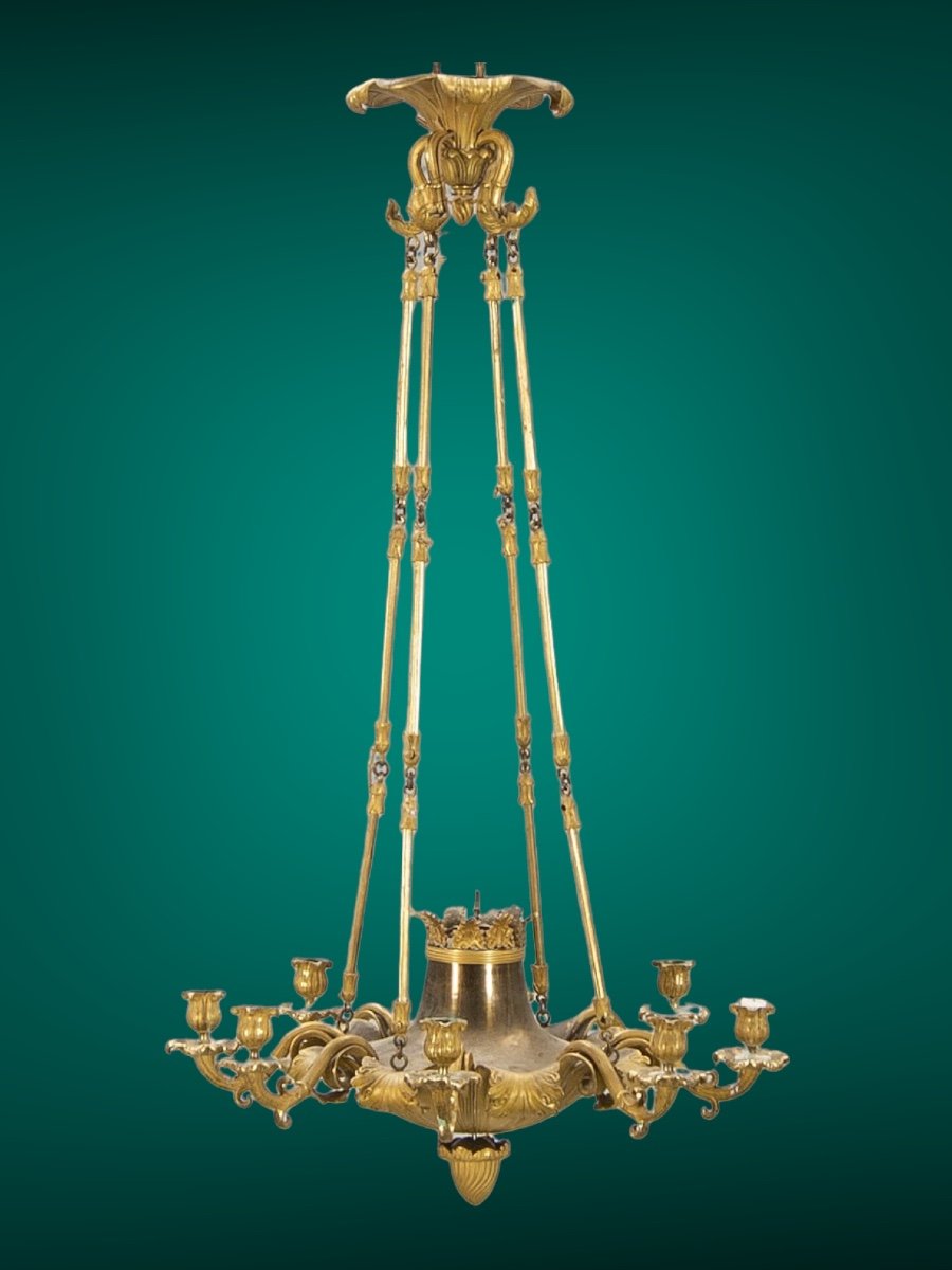 Romantic Chandelier , Gilt Bronze, Sweden 1840-photo-3