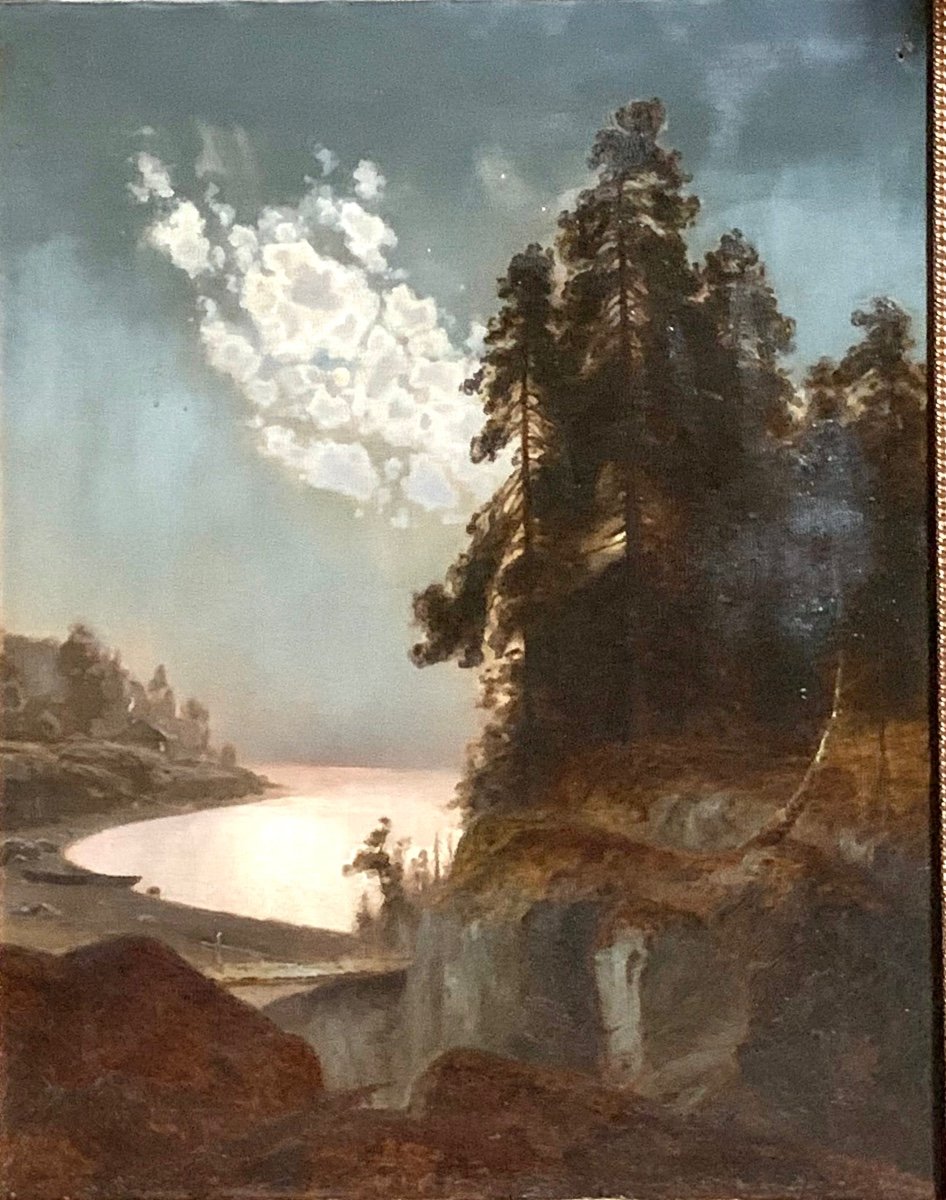 Paysage  Romantique  Au Clair De Lune, Europe Du Nord , XIXeme Siècle -photo-2