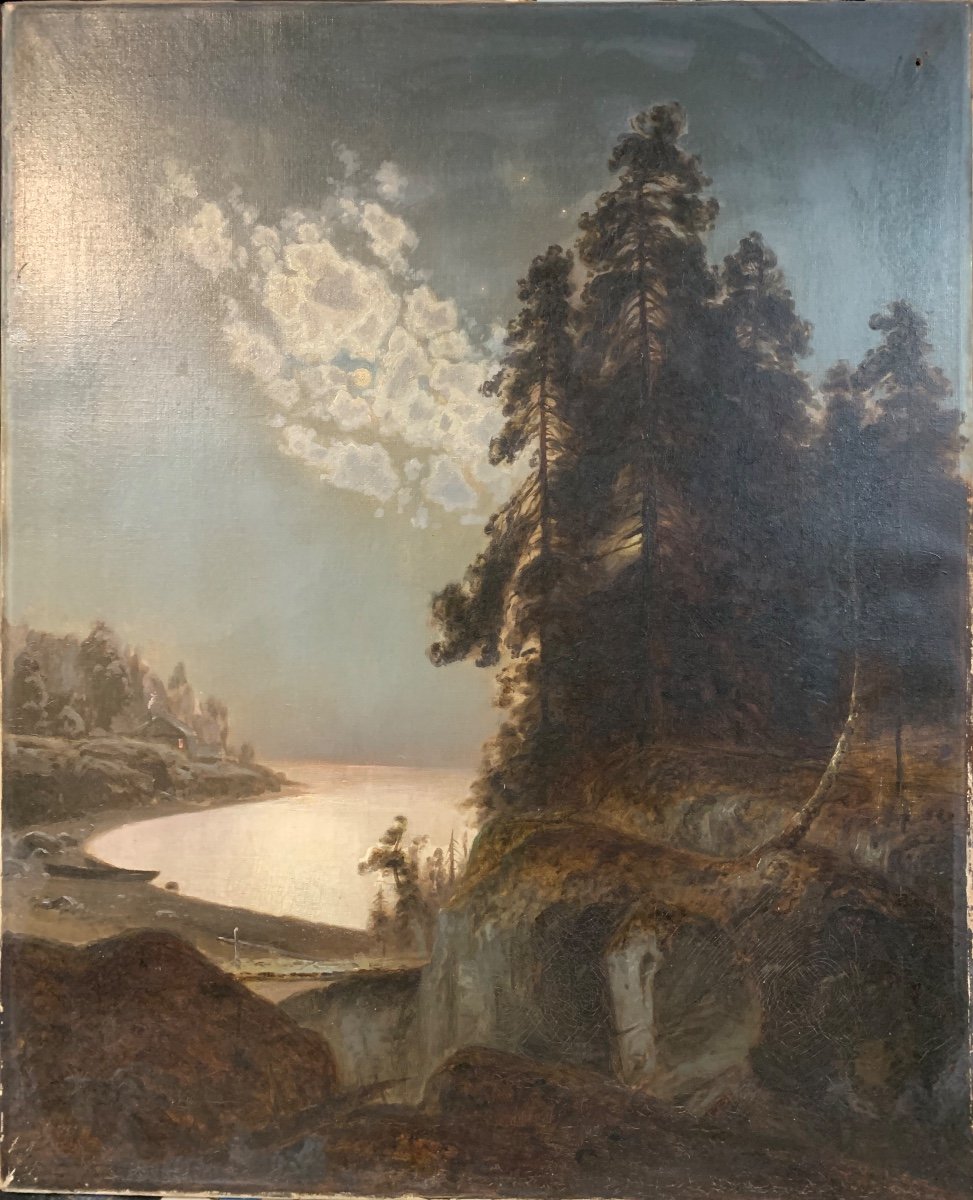 Paysage  Romantique  Au Clair De Lune, Europe Du Nord , XIXeme Siècle 