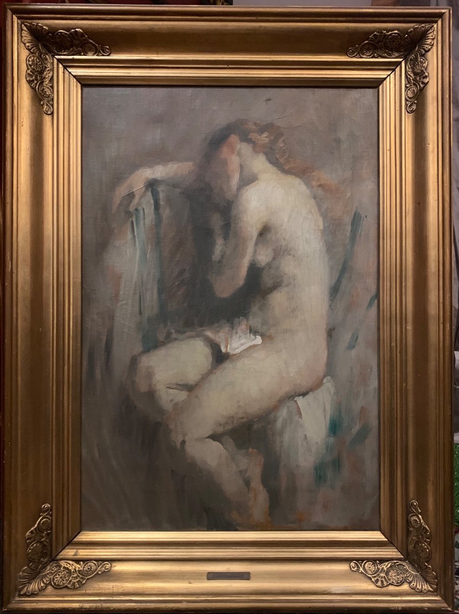  ​​​Repos du Modèle, Hst, signé Frans Schwartz, école Danoise, vers 1900-photo-2