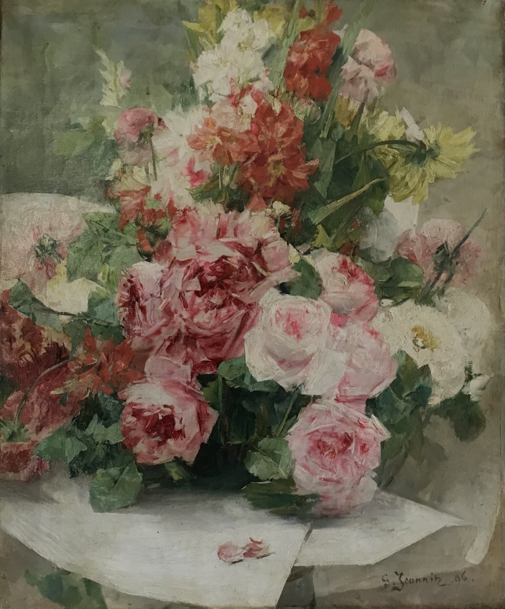 "basket Of Flowers", Georges Jeannin, 96, Oil On Canvas -photo-4
