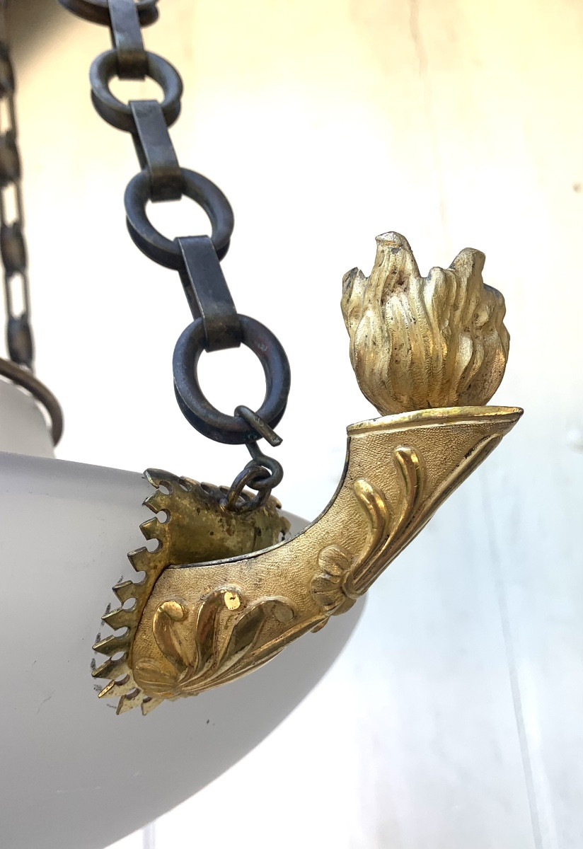 Lanterne neo-romaine en verre dépoli et bronze doré -photo-3