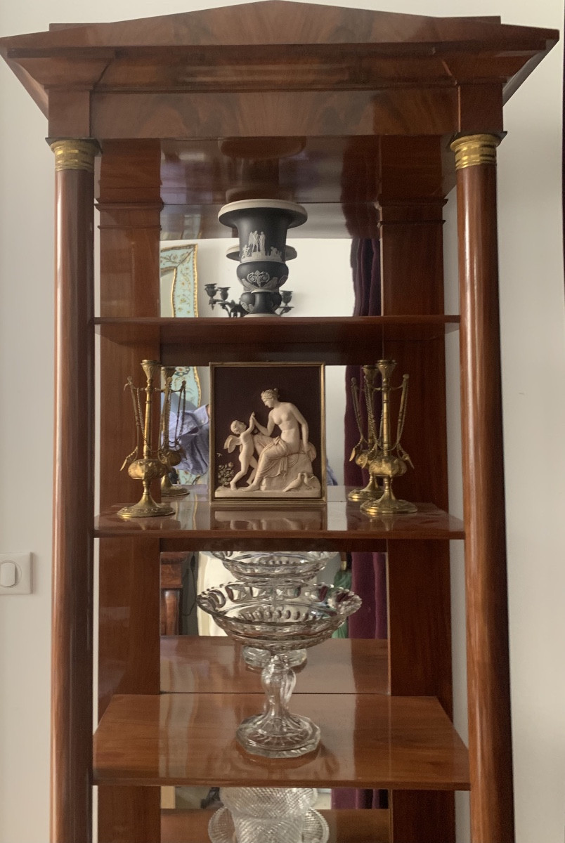 Étagère  à colonnes Empire, Acajou et miroir , Suède vers 1840 
