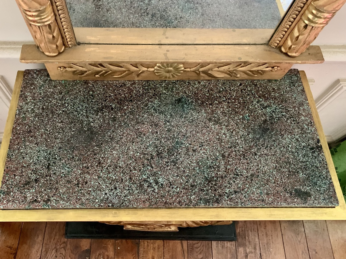 Lyra Console, And Mirror , Imitated  Porphyry Top And Gilt Wood, Empire Sweden , Circa 1830-photo-3