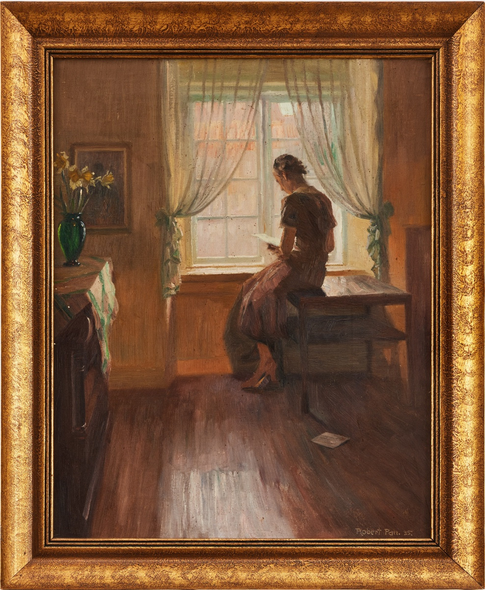 Lectrice à la fenêtre , Intérieur danois , Hst sign Robert Panitzsch , 35 