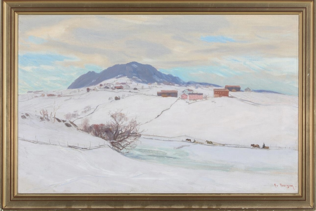 View Of Telemarken Under Snow, O/l , Signed Frederik Borgen, Norway Artist-photo-2