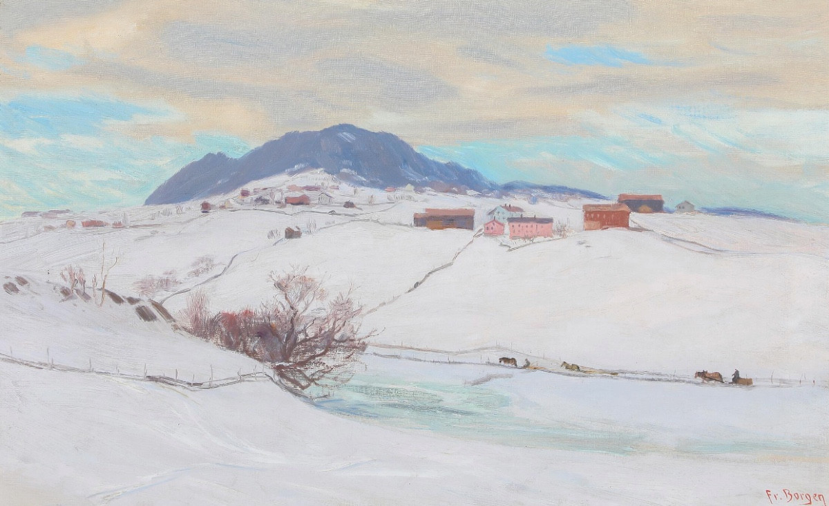View Of Telemarken Under Snow, O/l , Signed Frederik Borgen, Norway Artist