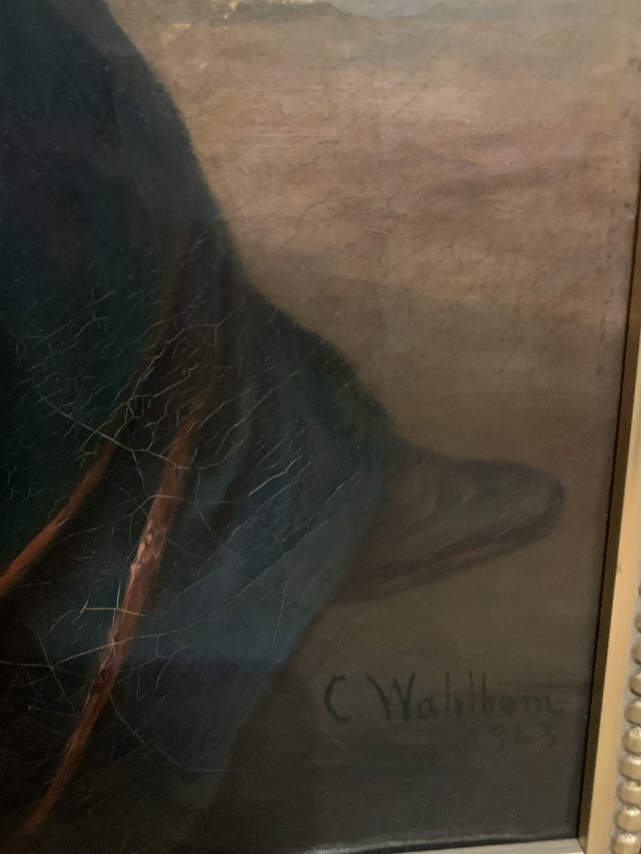 “italian Reverie” Young Girl In A Landscape, Oil On Canvas, Signed Carl Wahlbaum, 1843 -photo-1