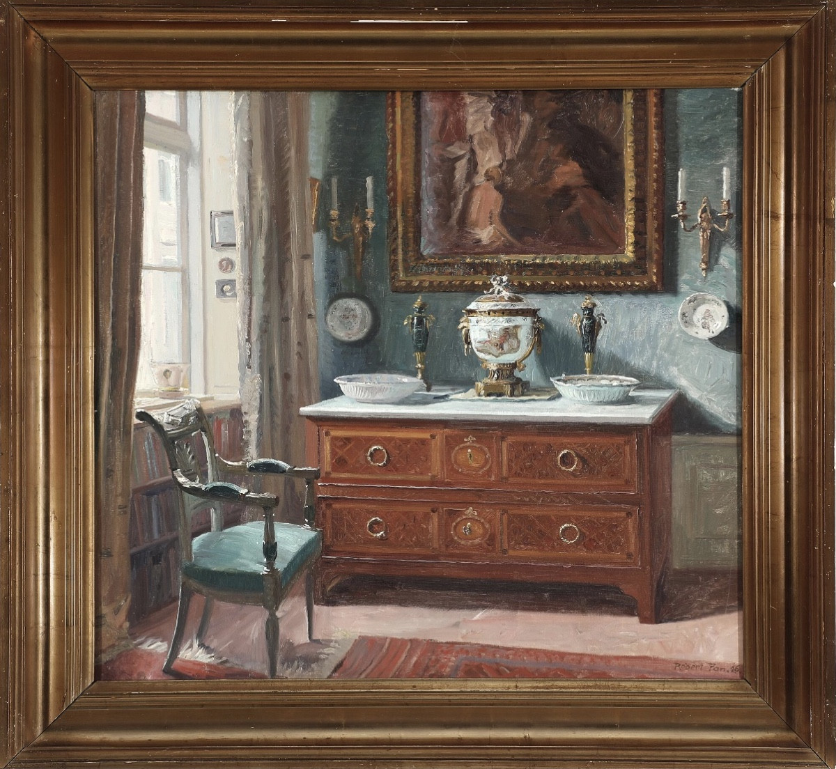 « Vue d’un riche Intérieur ensoleillé » Hst sign. Robert Panitzsch , 1926 -photo-2