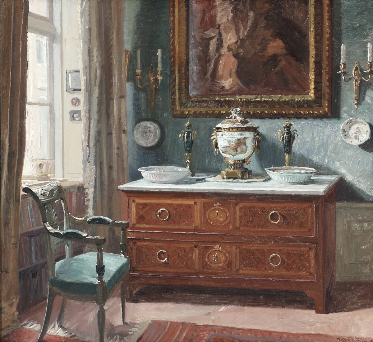 « Vue d’un riche Intérieur ensoleillé » Hst sign. Robert Panitzsch , 1926 