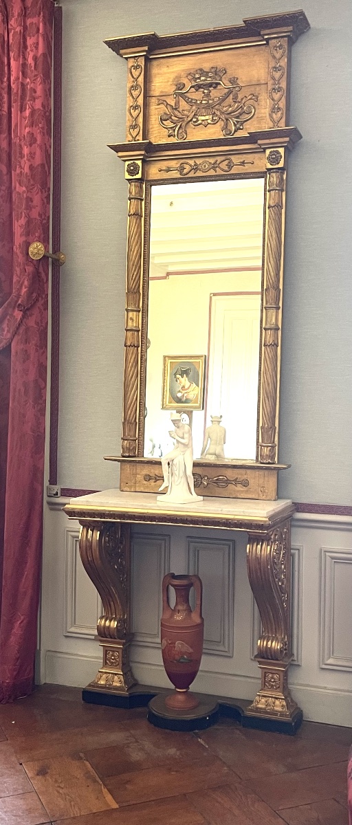 Gilt Wood Consoletable And  Mirror With  White Marble Top, Gustavian Style, Sweden, Circa 1830 -photo-2