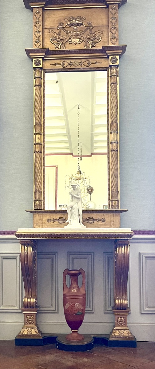 Gilt Wood Consoletable And  Mirror With  White Marble Top, Gustavian Style, Sweden, Circa 1830 -photo-3