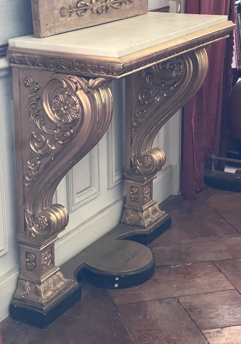 Gilt Wood Consoletable And  Mirror With  White Marble Top, Gustavian Style, Sweden, Circa 1830 -photo-4