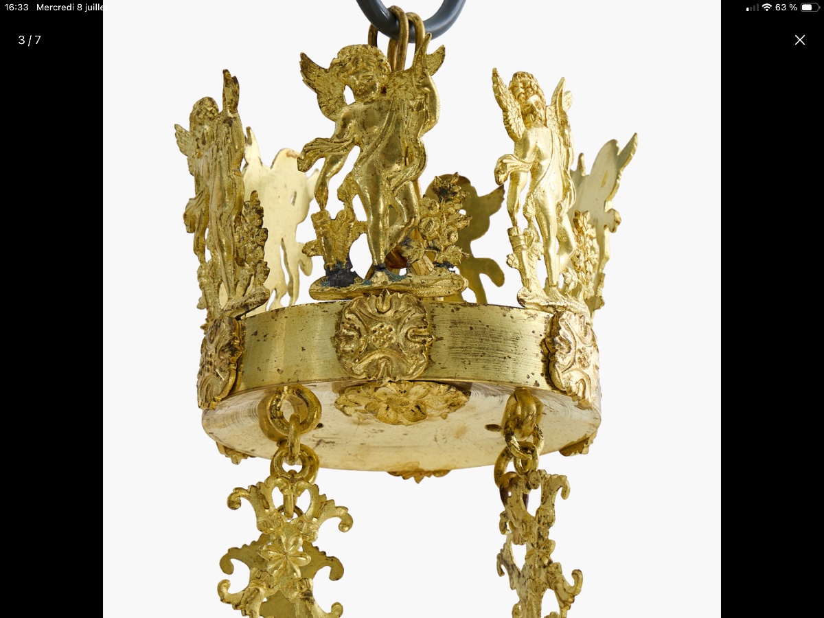 Empire-style Chandelier With Swan Motifs, Gilded Bronze, 8 Lights, Mid-19th Century. -photo-1