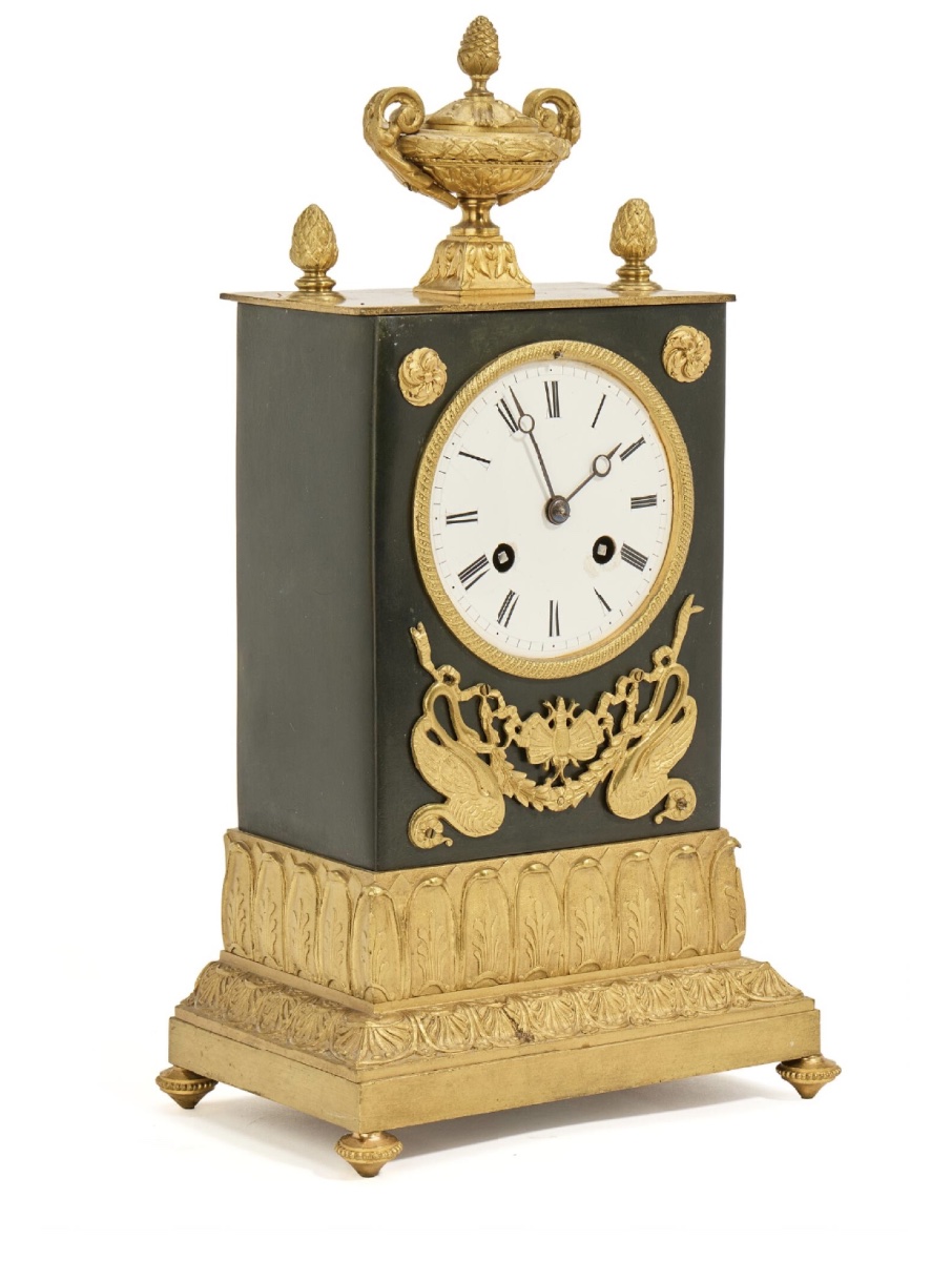 Gilded Bronze And Patina Clock, Signed Baschet-baullier, Restoration Period -photo-2