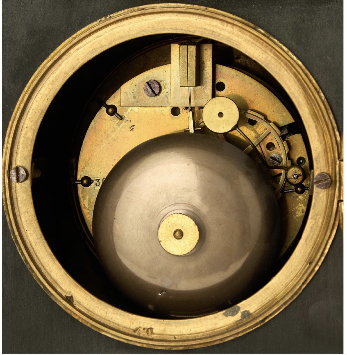 Gilded Bronze And Patina Clock, Signed Baschet-baullier, Restoration Period -photo-2
