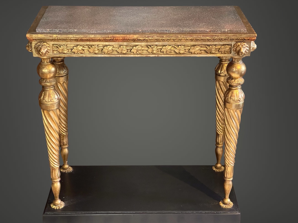 Gustavian-style Center-table Or Console With Lions, Top  Imitated Porphyry,  Attr. Jonas Frisk -photo-2
